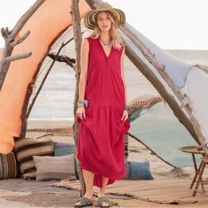 Sundance Himiko Tiered Maxi Sundress in Deep Coral (L)